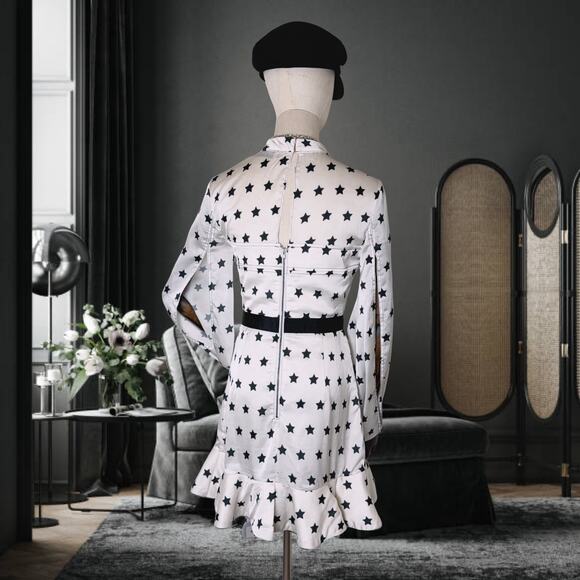 Self-portrait Women's White Frilled Satin Star Dress (US 4) - Picture 2 of 12